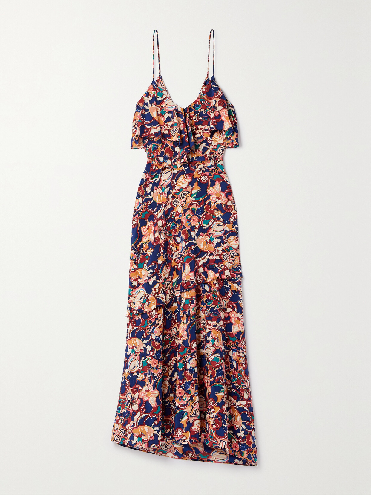 A.L.C. Penelope Ruffled Floral-print Silk-blend Crepe De Chine Midi Dress - Blue