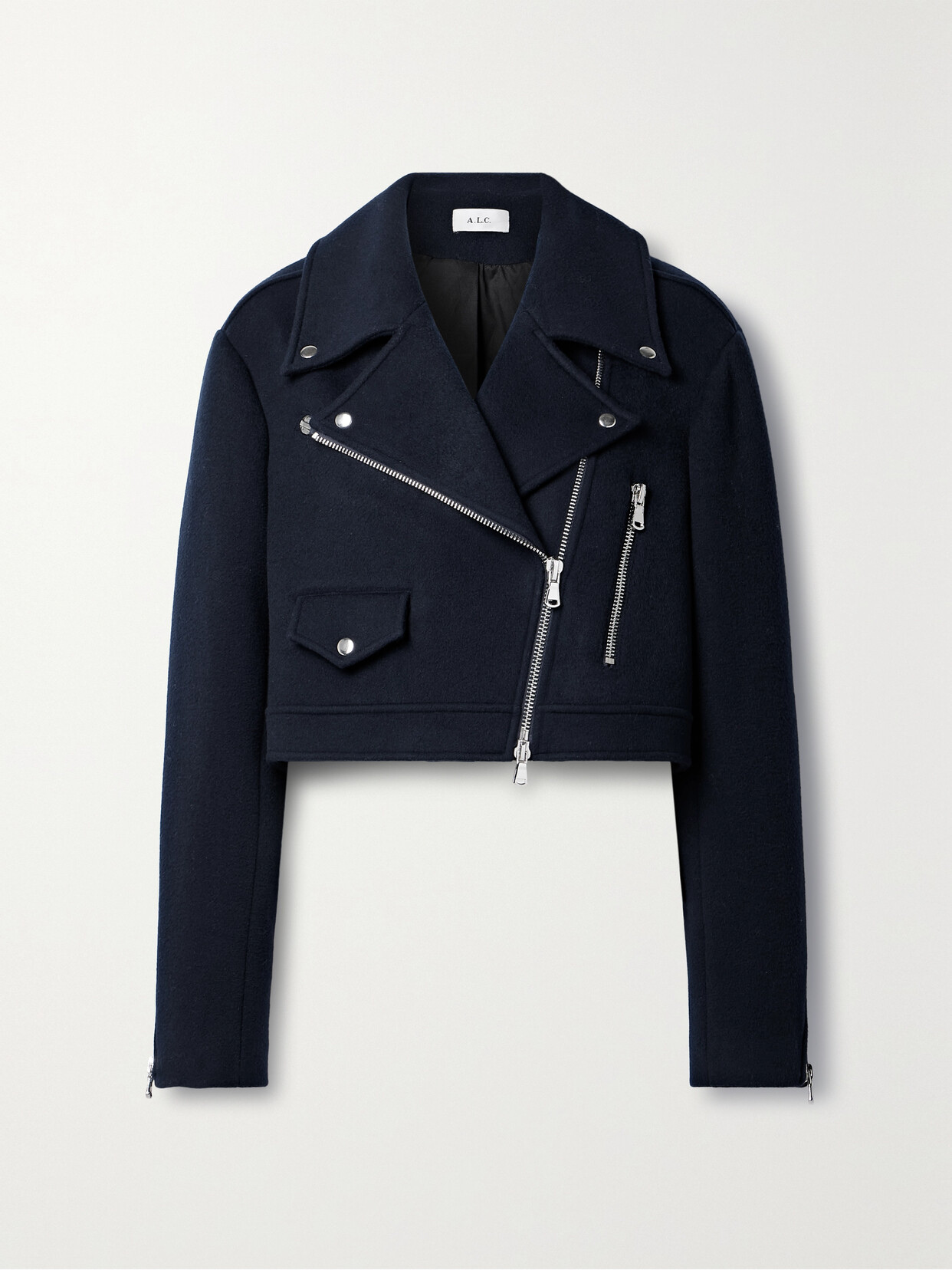 A.L.C. – Oxford Cropped Wool-blend Felt Biker Jacket – Navy A.L.C. – Oxford Cropped Wool-blend Felt Biker Jacket – Navy