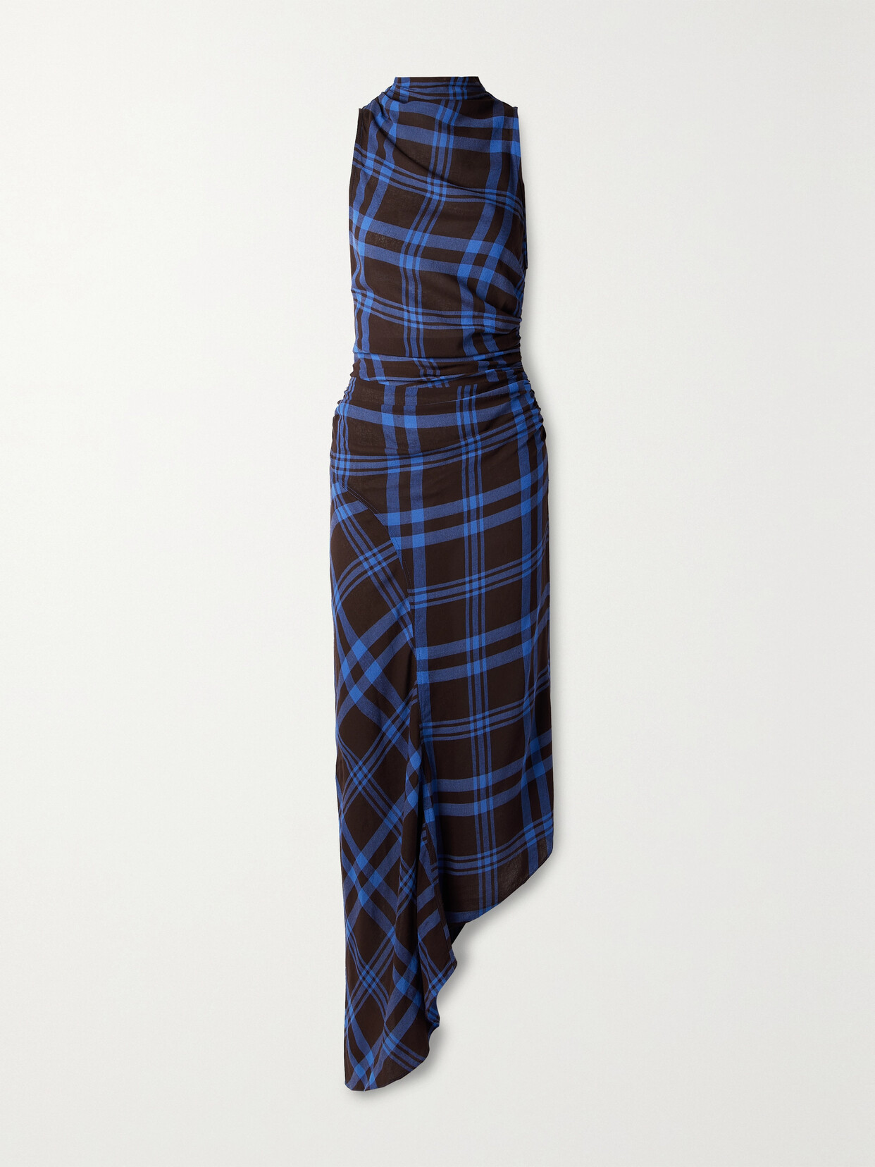 A.L.C IGGY ASYMMETRIC CHECKED TWILL TURTLENECK MIDI DRESS