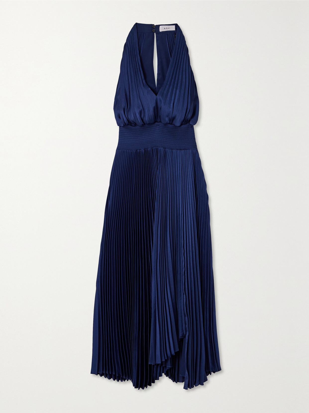 A.L.C. - Rose Plissé-satin Halterneck Midi Dress - Blue