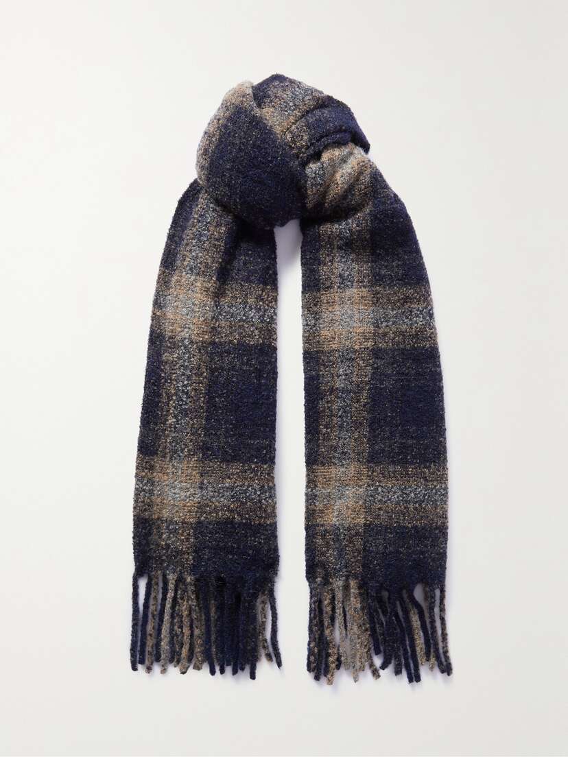 Brunello Cucinelli Fringed Checked Alpaca And Wool-blend Scarf