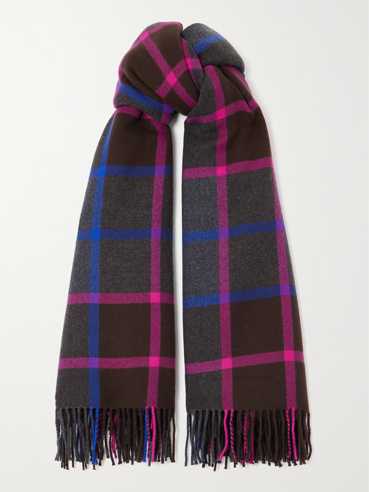 Etro - Fringed Checked Wool Scarf - Blue