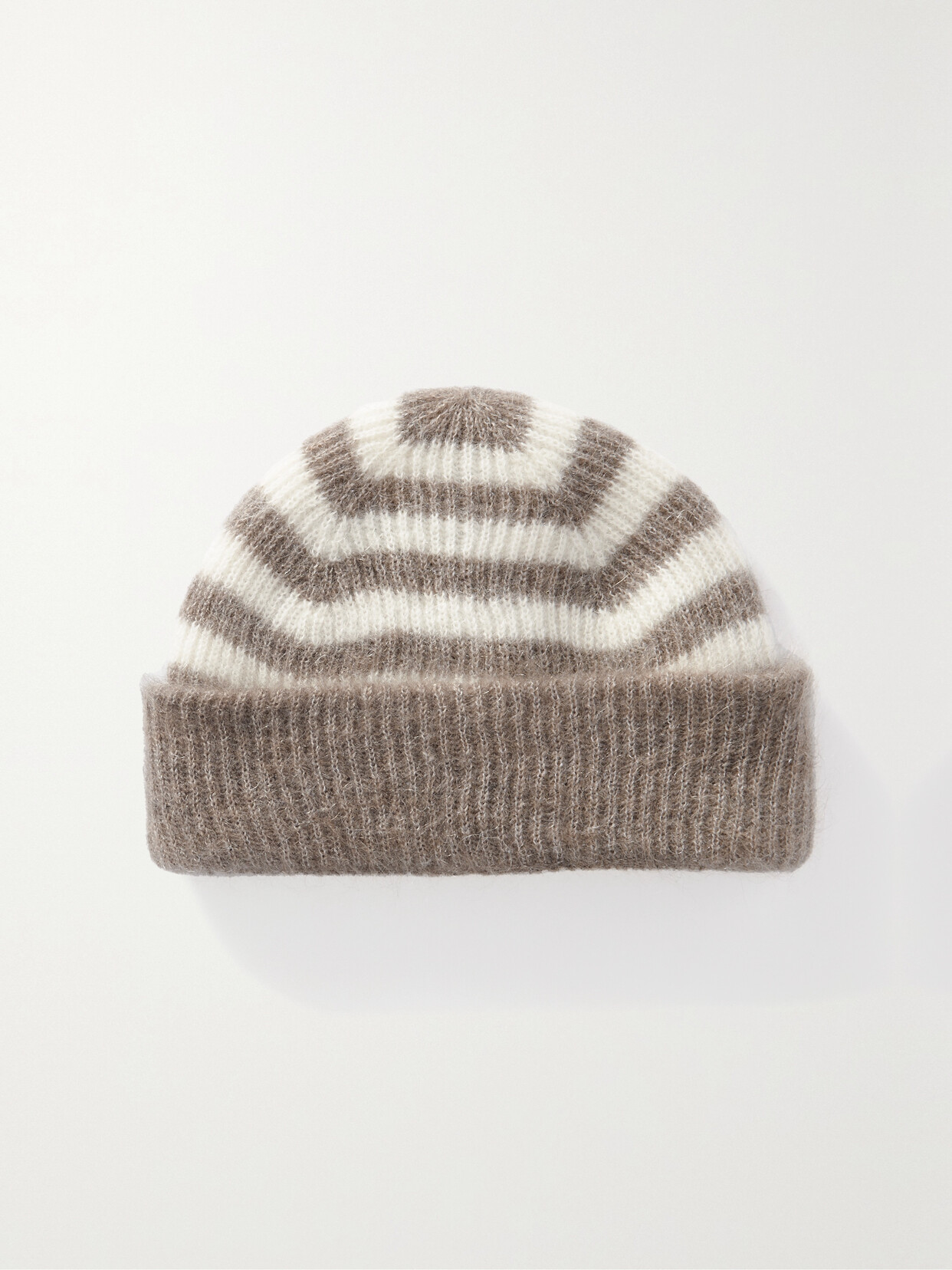 BRUNELLO CUCINELLI RIBBED STRIPED MOHAIR-BLEND BEANIE