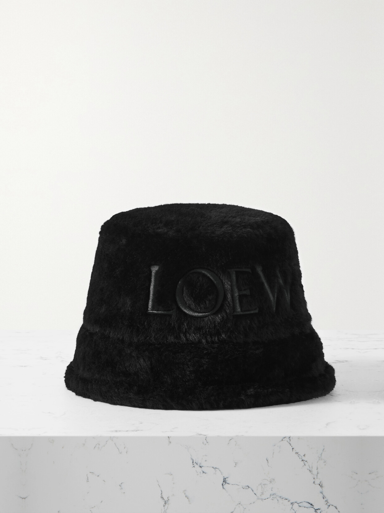 Loewe - Embroidered Shearling Bucket Hat - Black