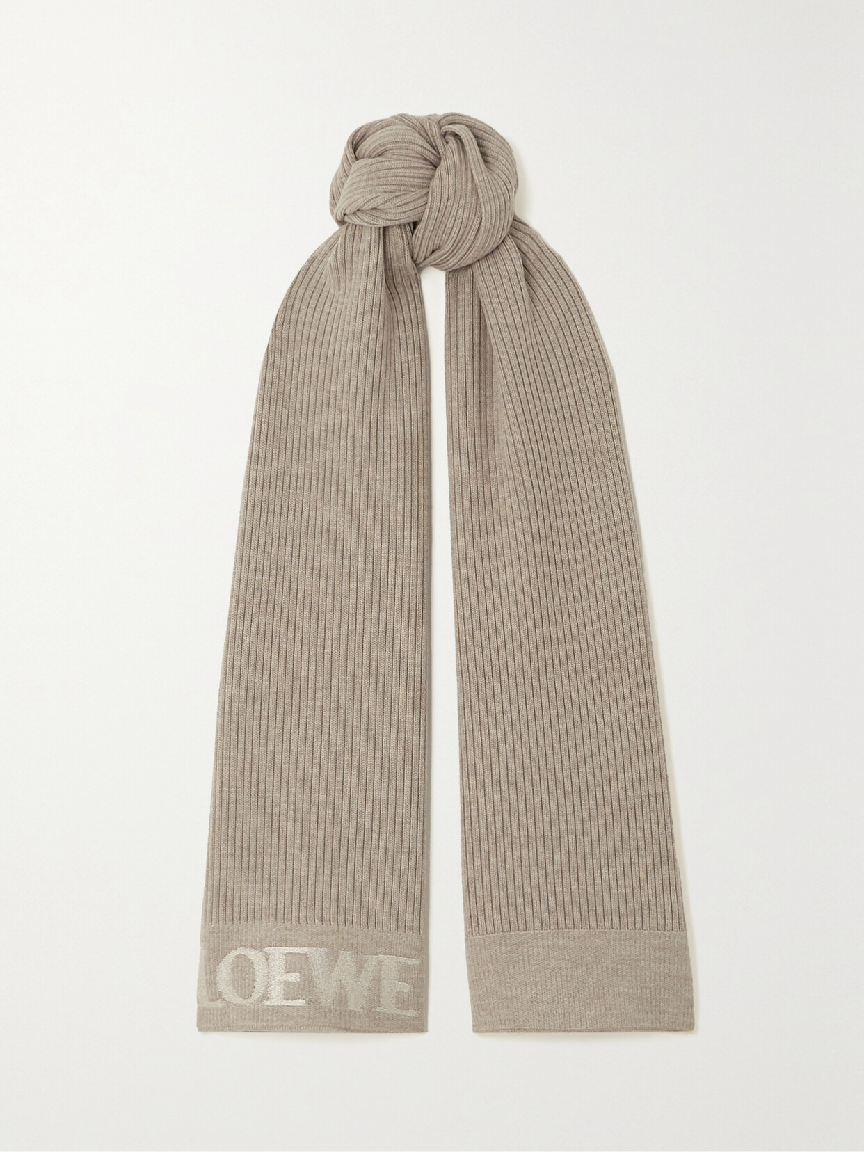 Loewe Ribbed Cashmere-jacquard Scarf In Neutrals