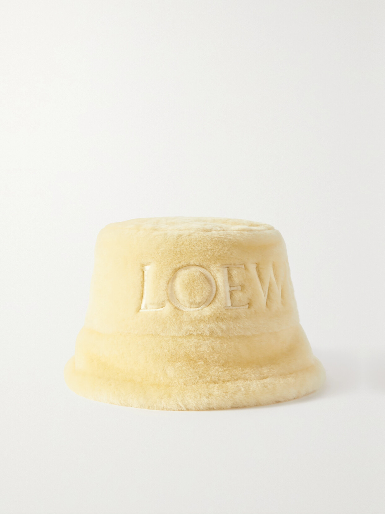 Shop Loewe Shearling Bucket Hat In Cream