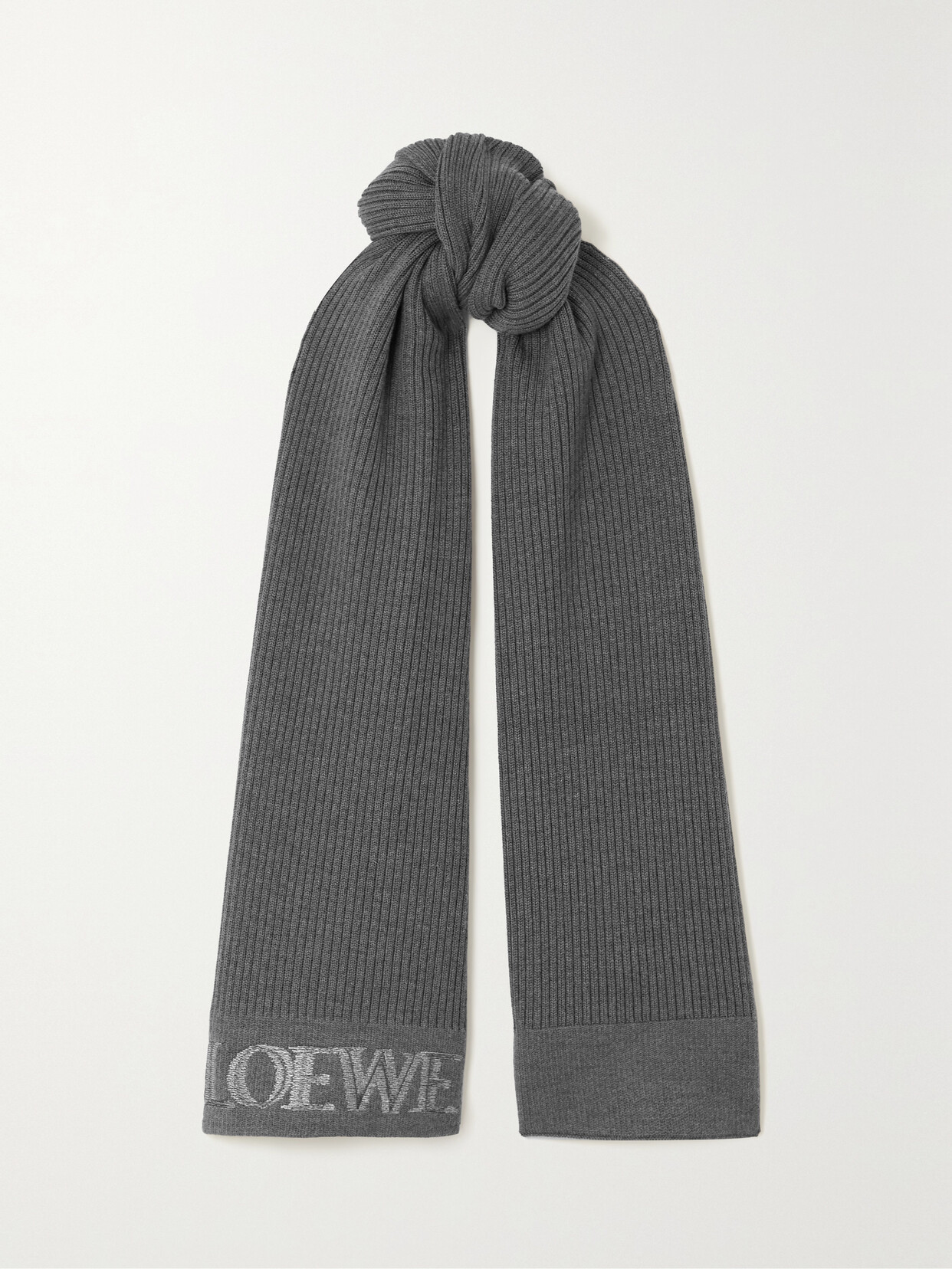 Loewe Ribbed Cashmere-jacquard Scarf In Gray