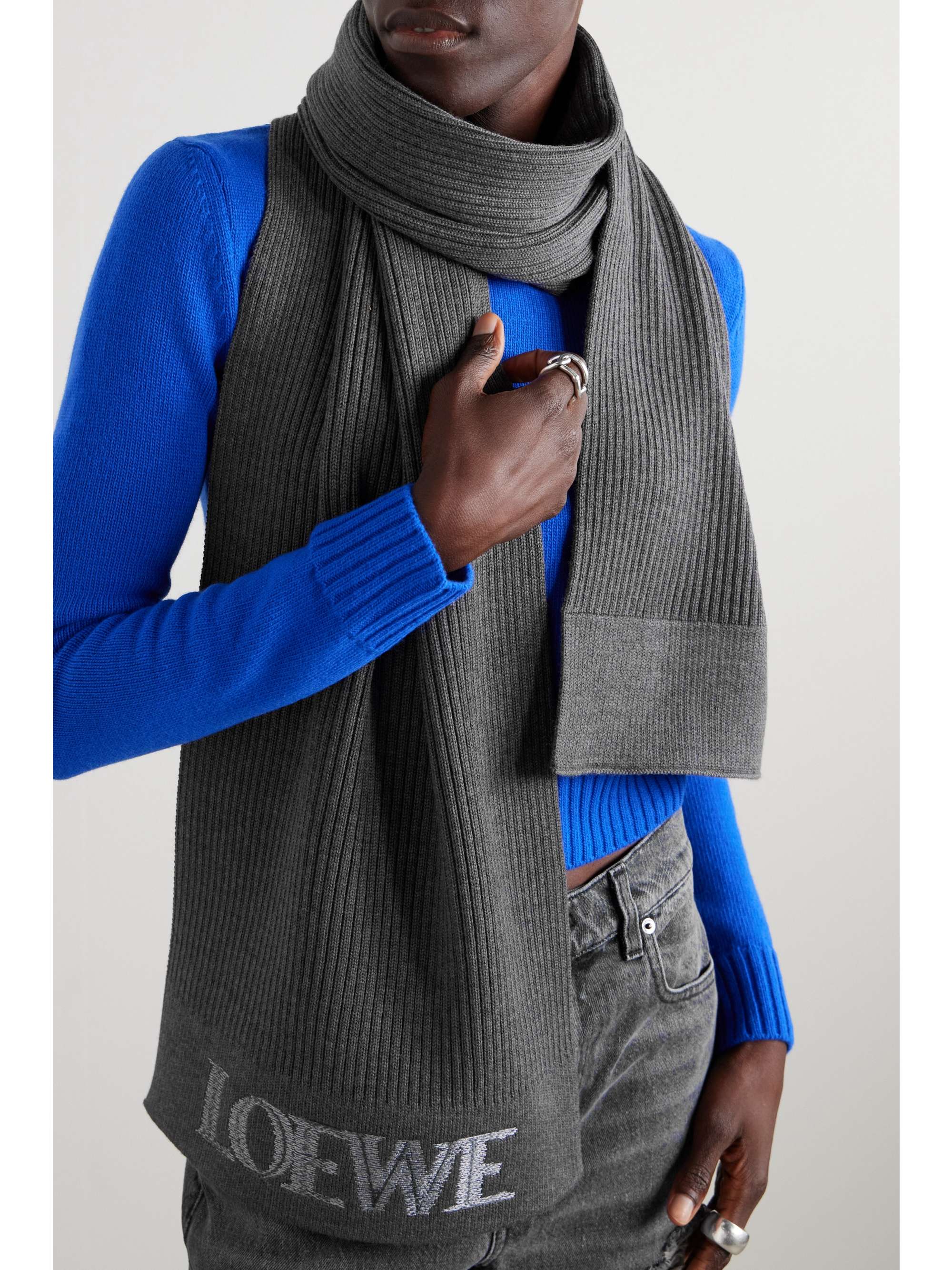 Ribbed cashmere-jacquard scarf