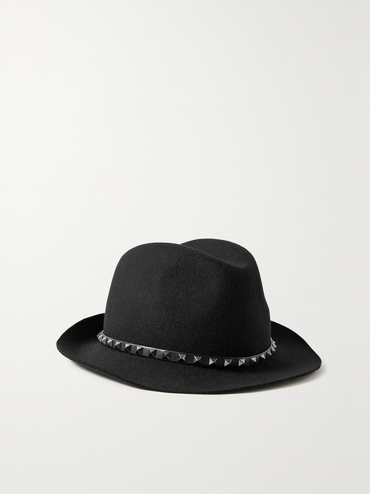 Valentino Garavani Rockstud Leather-trimmed Wool Fedora - Black