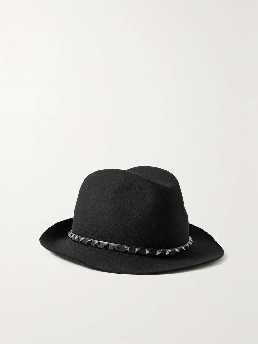 Valentino Garavani Rockstud Leather-trimmed Wool Fedora