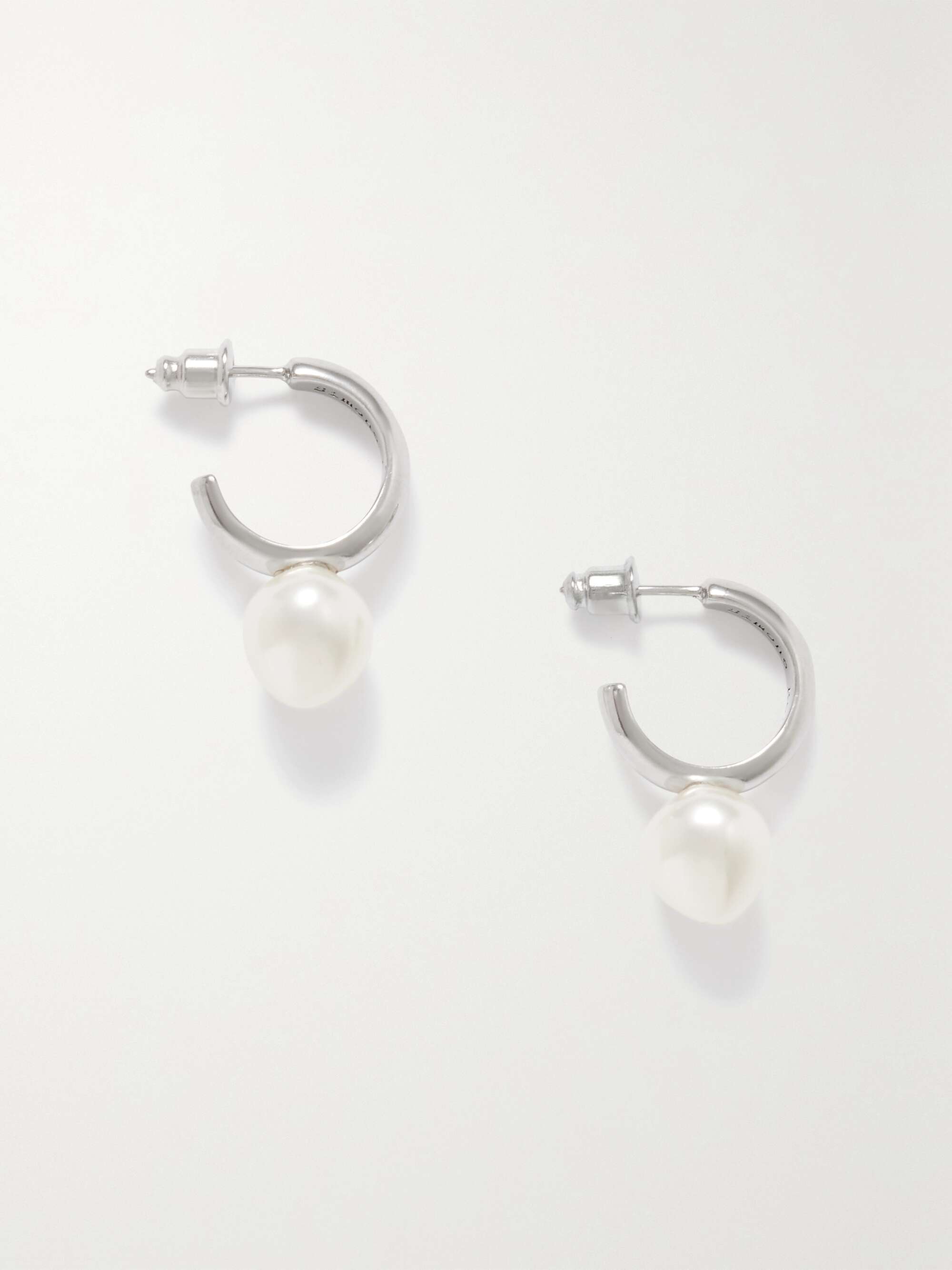 フェイクパール フープピアス シルバートーン