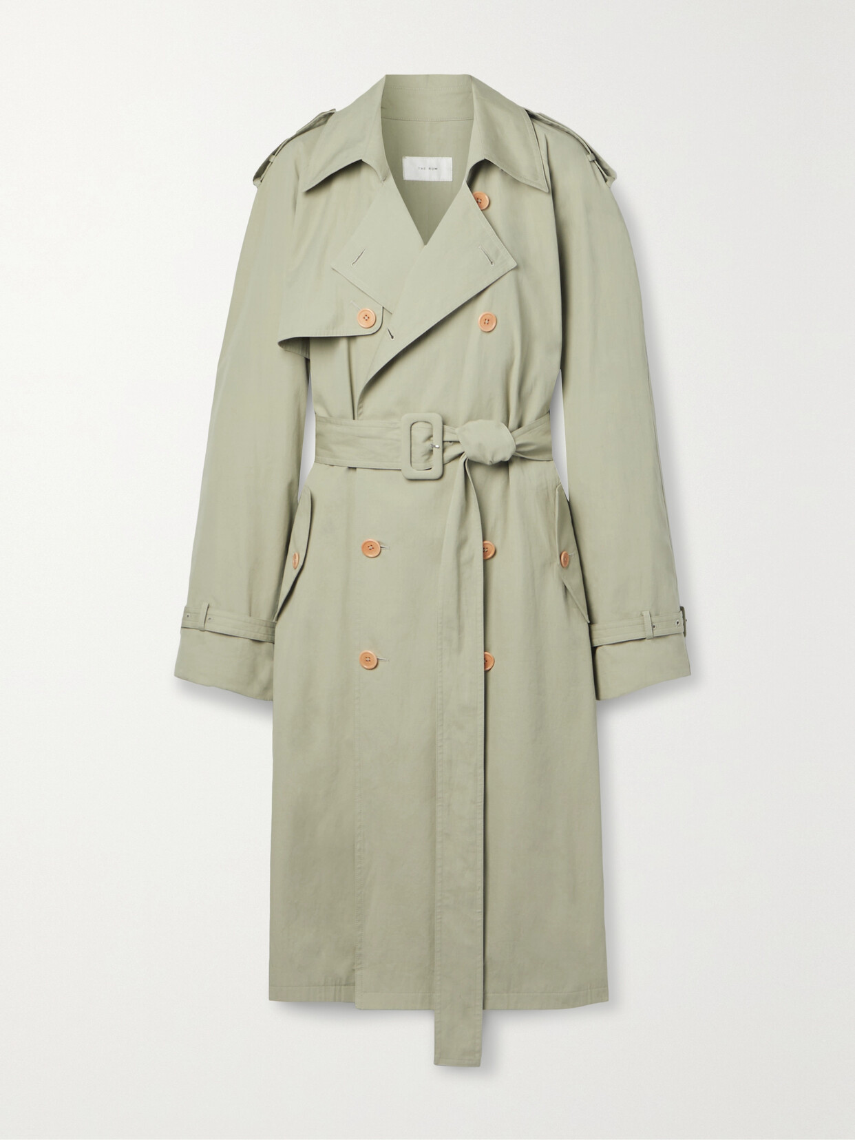 Shop The Row June Double-breasted Belted Cotton Trench Coat In Green