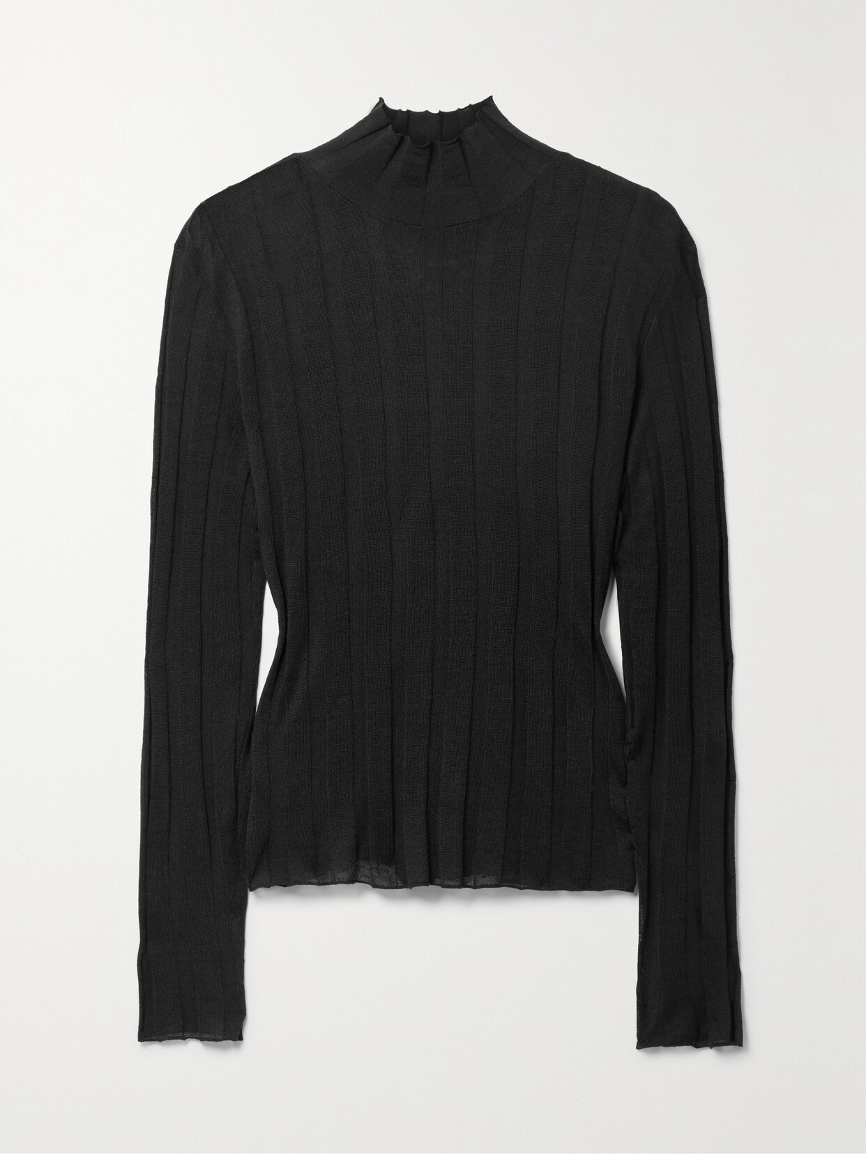 Shop The Row Daxy Ribbed Linen And Silk-blend Turtleneck Top In Black