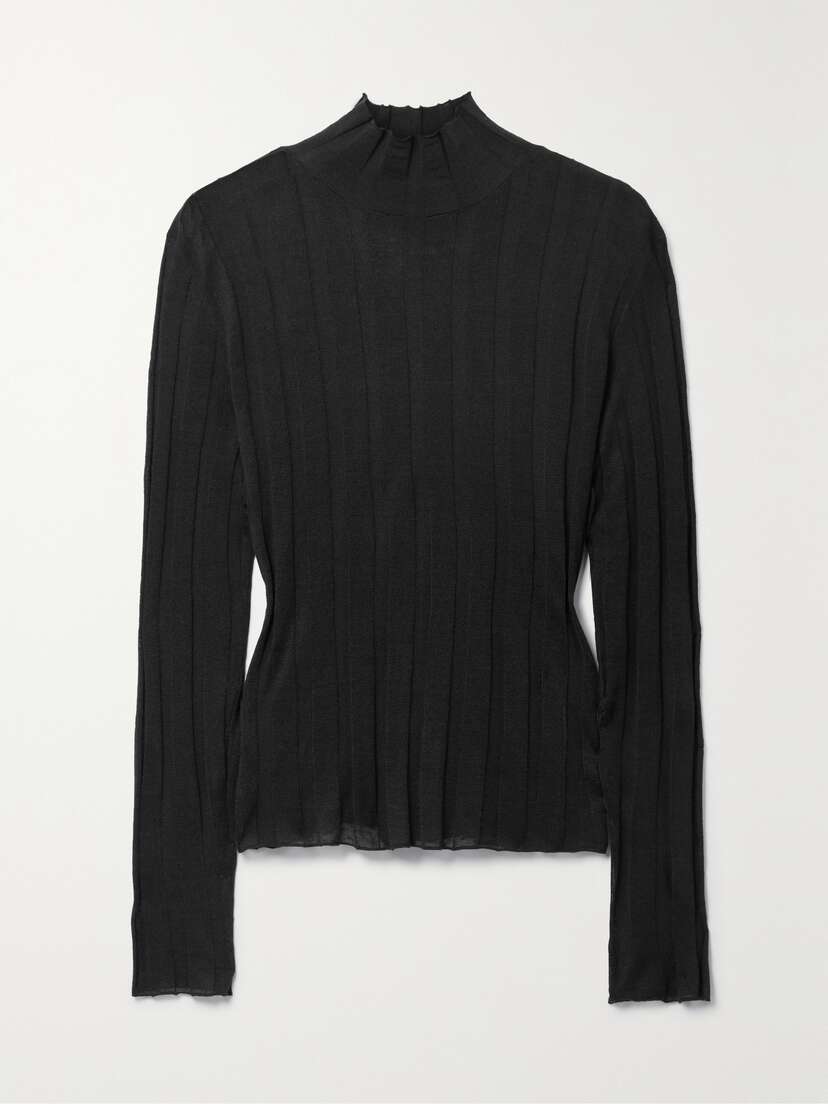 The Row Daxy Ribbed Linen And Silk-blend Turtleneck Top