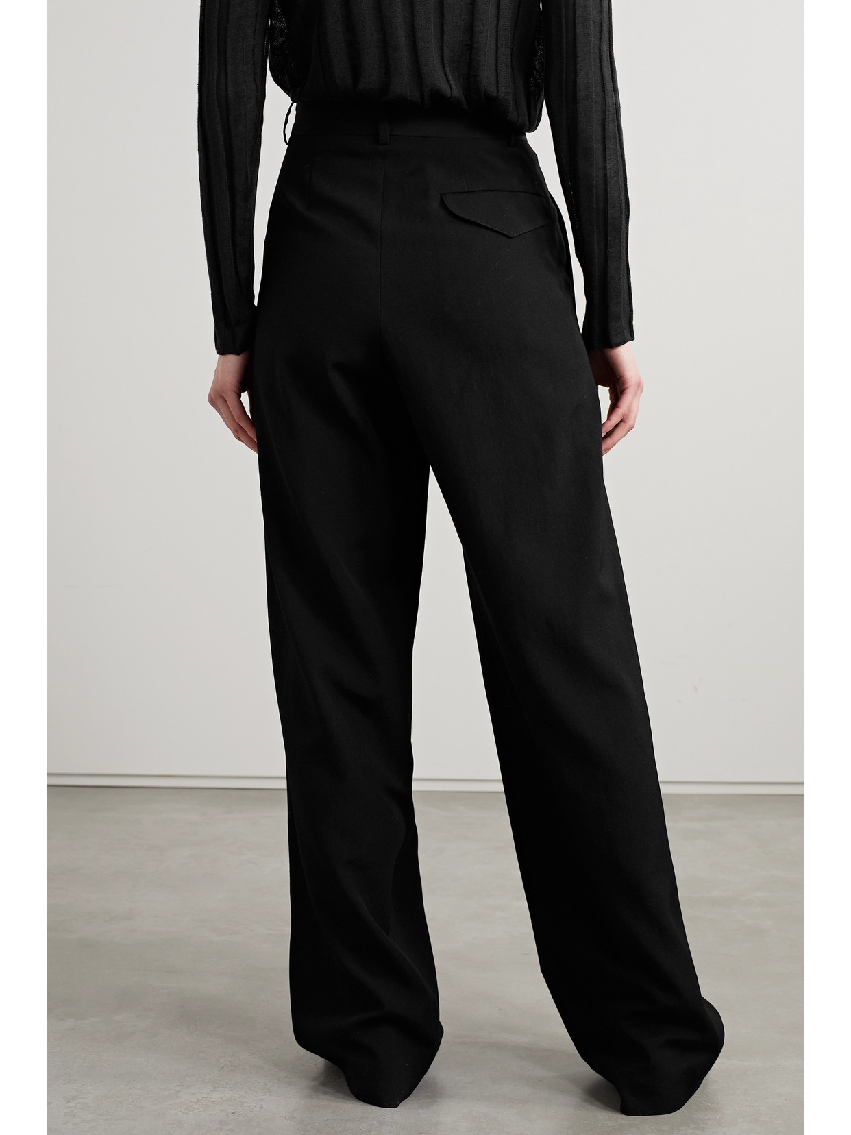 Shop The Row Rufos Pleated Wool And Mohair-blend Wide-leg Pants In Black