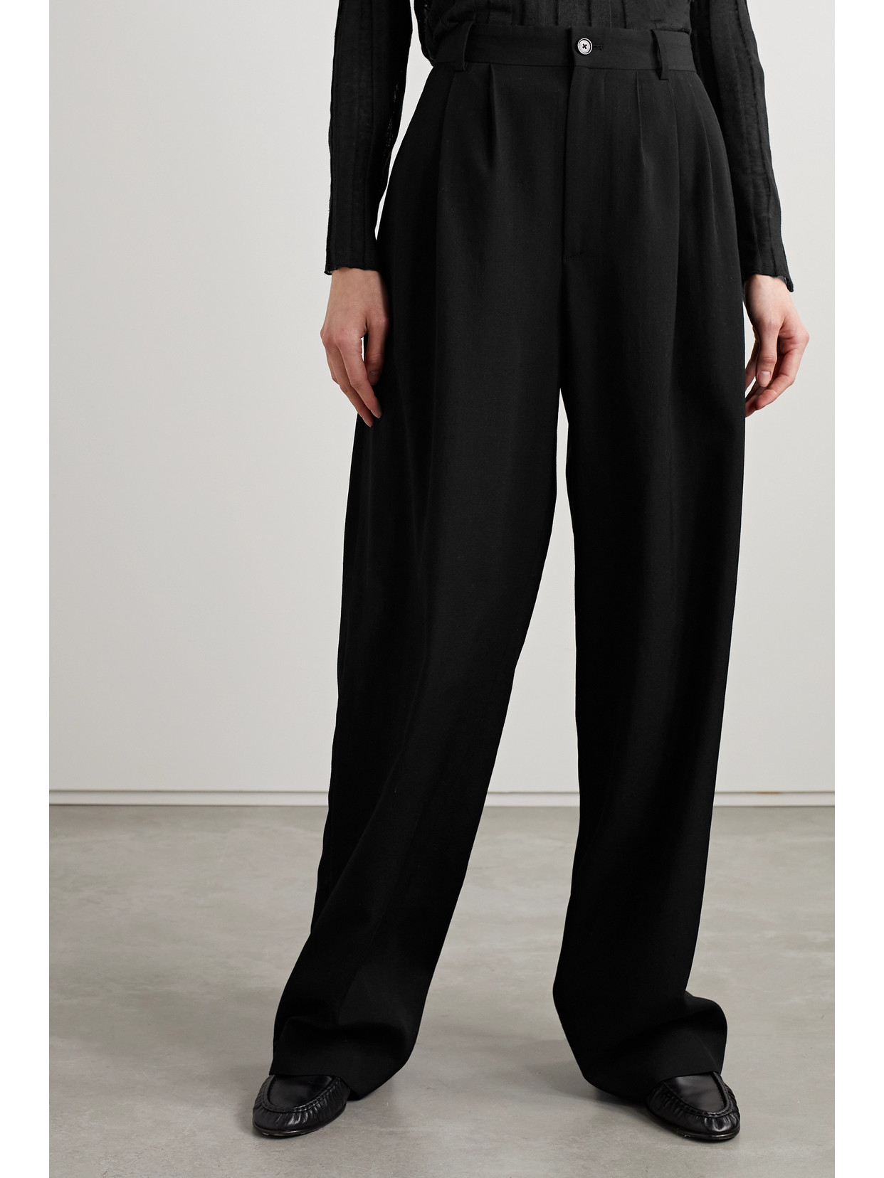 Shop The Row Rufos Pleated Wool And Mohair-blend Wide-leg Pants In Black