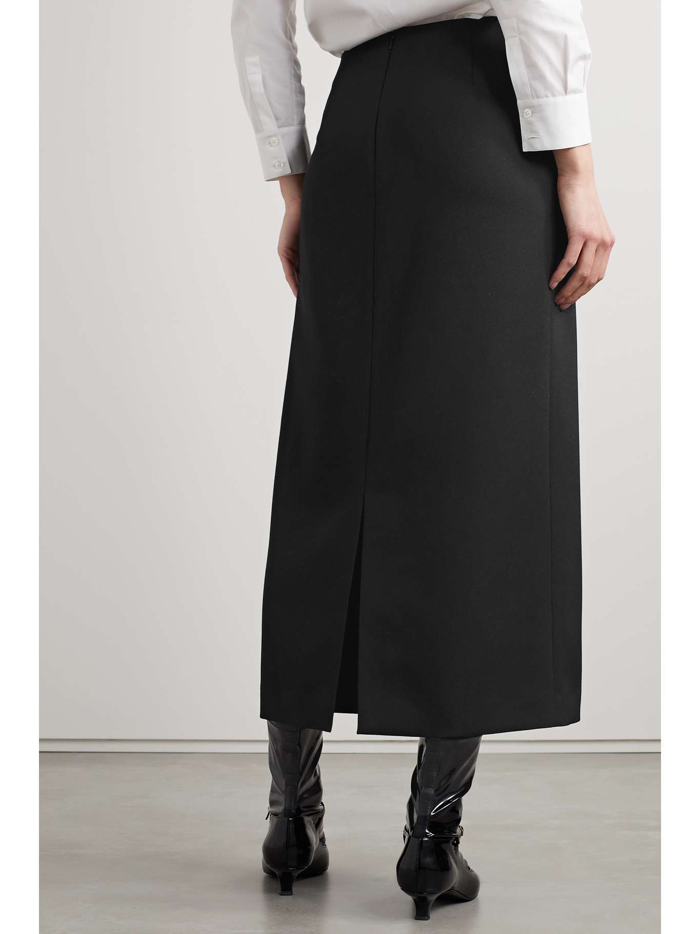 Black Grain de Poudre Wool Skirt