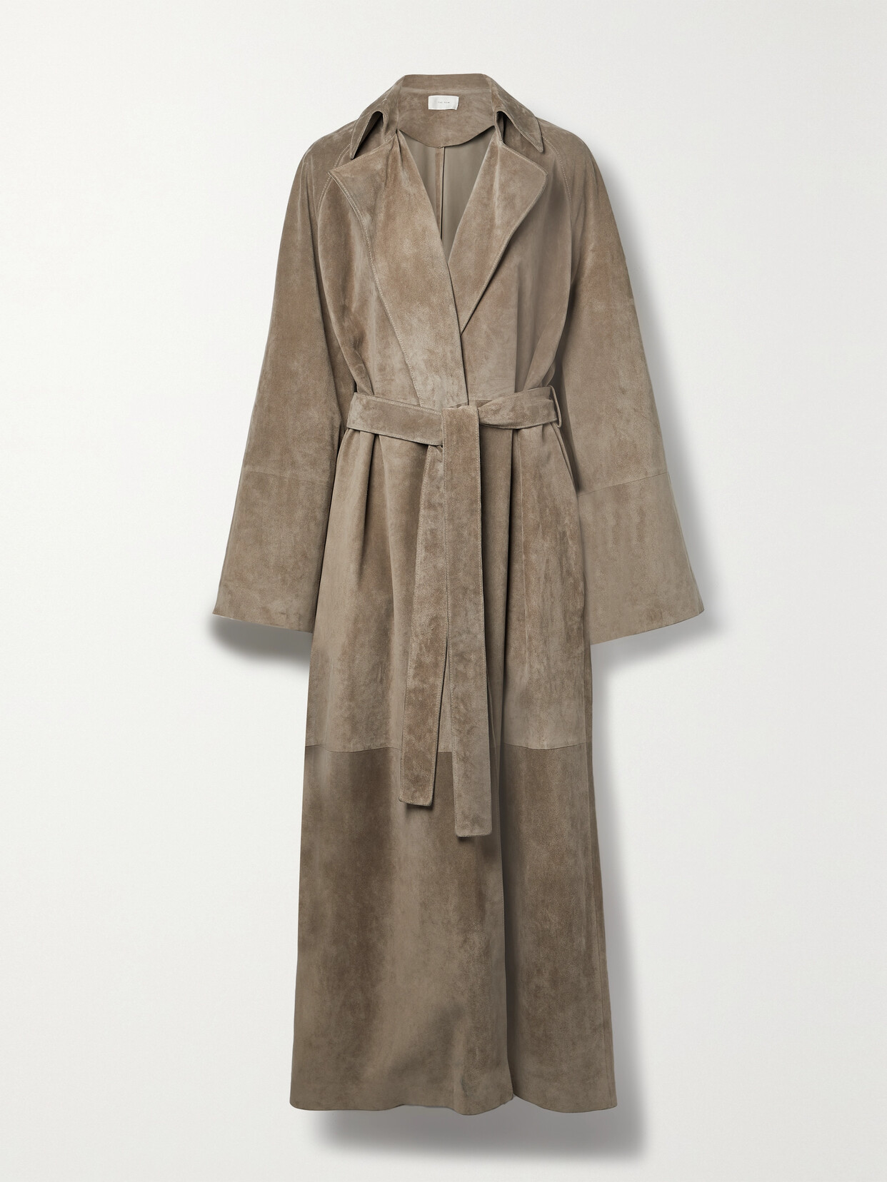 The Row Poseidone Oversized Belted Suede Coat In Beige