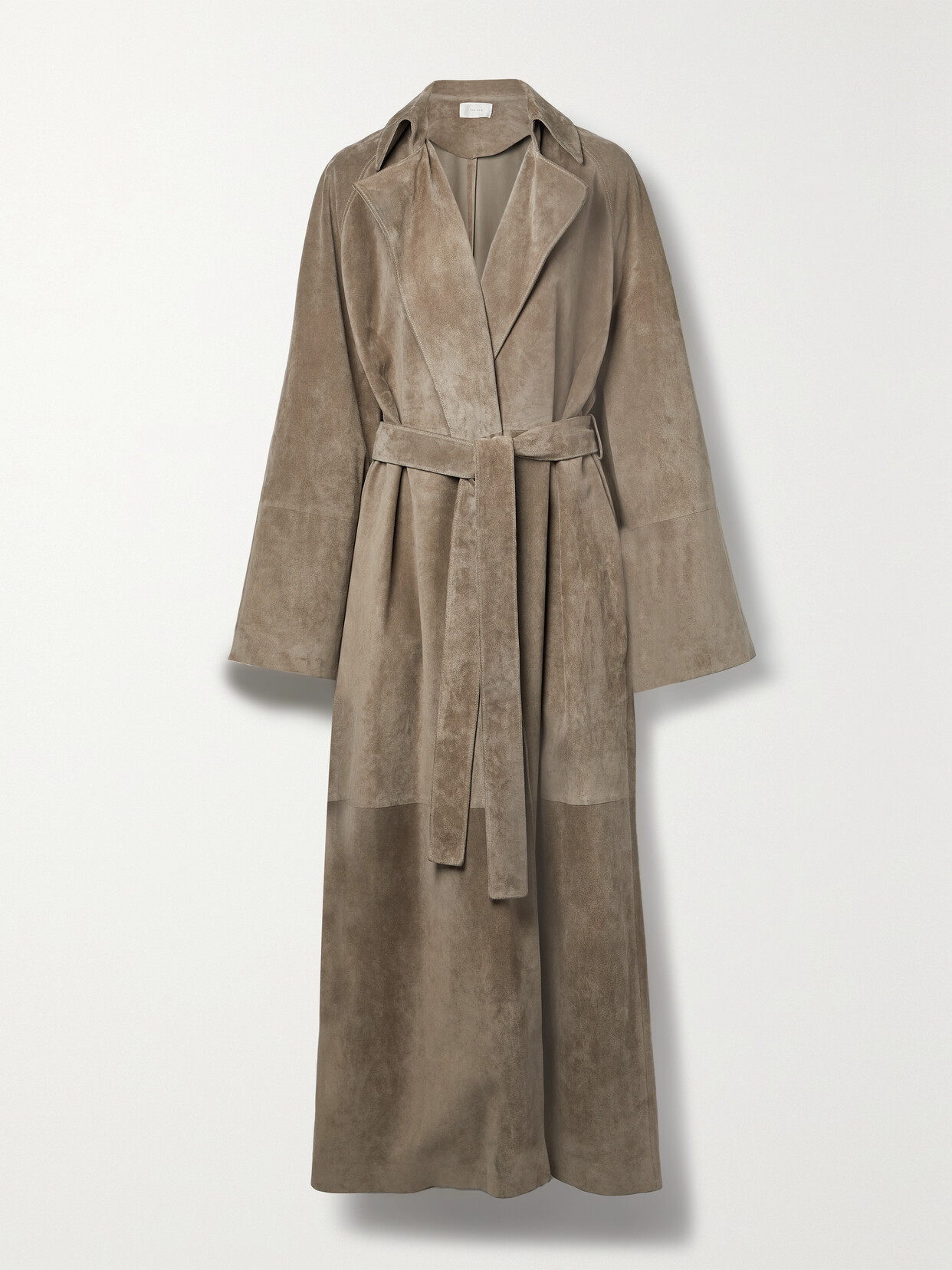 The Row Poseidone Oversized Belted Suede Coat In Neutrals