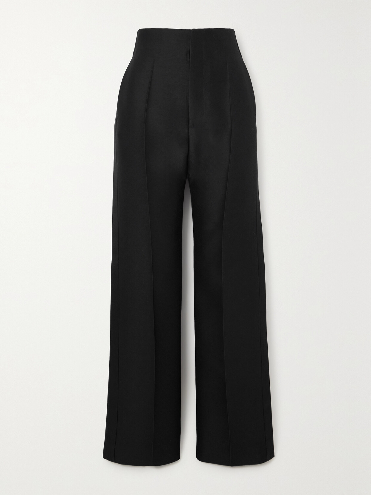 The Row Hector Satin-trimmed Wool And Silk-blend Straight-leg Pants In Black