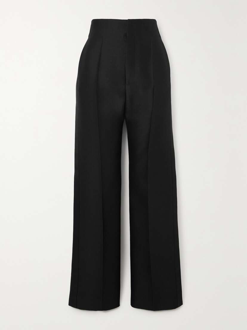 The Row Hector Satin-trimmed Wool And Silk-blend Straight-leg Pants