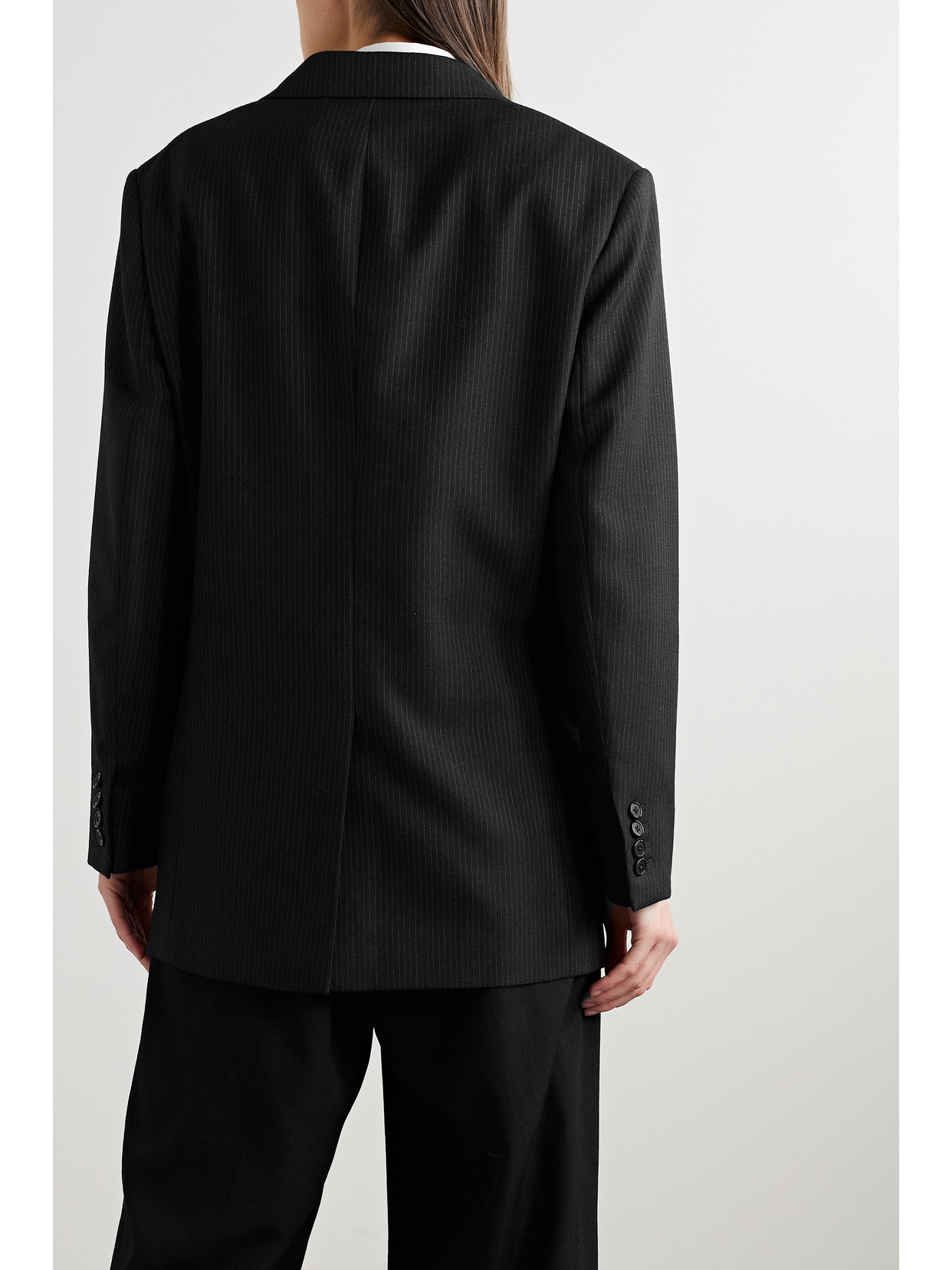 The Row Laudonia Pinstriped Wool Blazer In Black