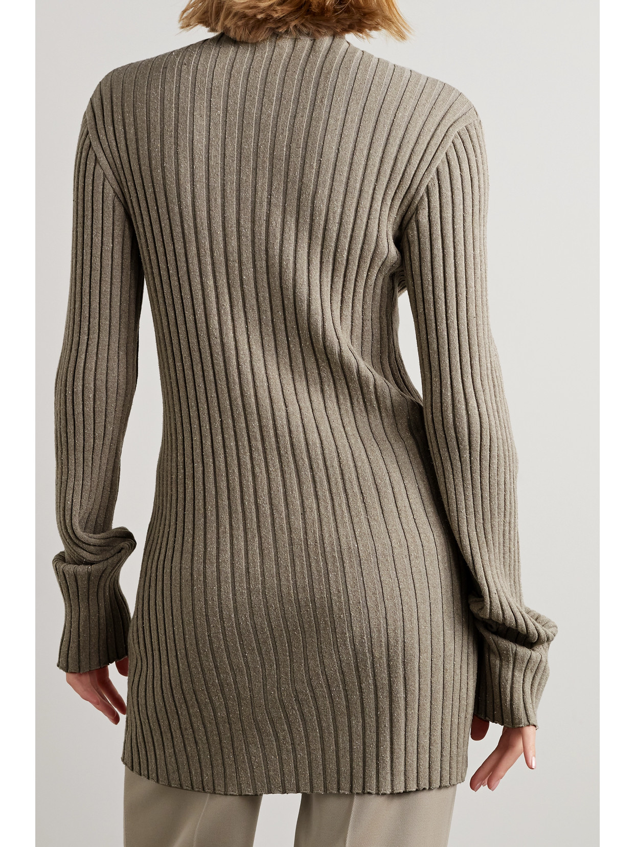 The Row Deidree Turtleneck Rib Tunic Top In Brown