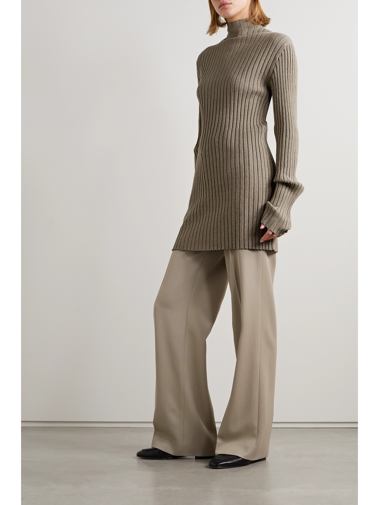The Row Deidree Turtleneck Rib Tunic Top In Brown