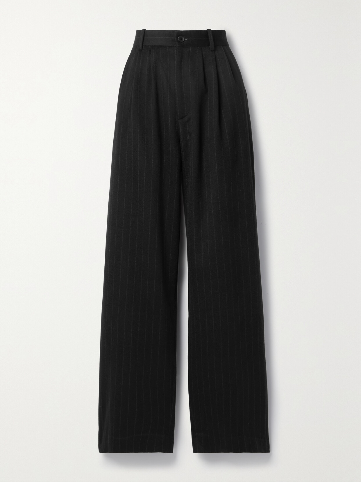 The Row Rufos Pleated Wide-leg Pinstripe Cahsmere Pants In Blackgrey