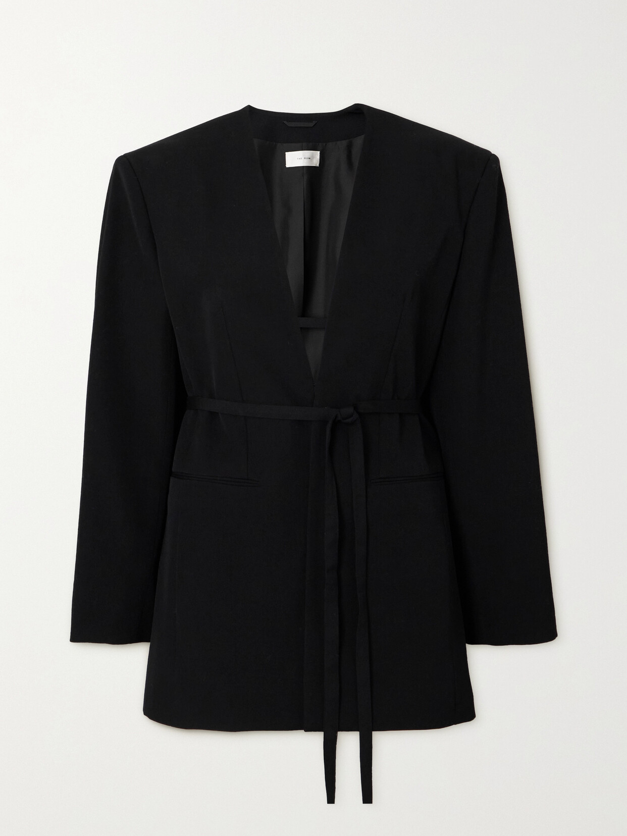 The Row Clio Belted Collarless Wool Serge Jacket In Black