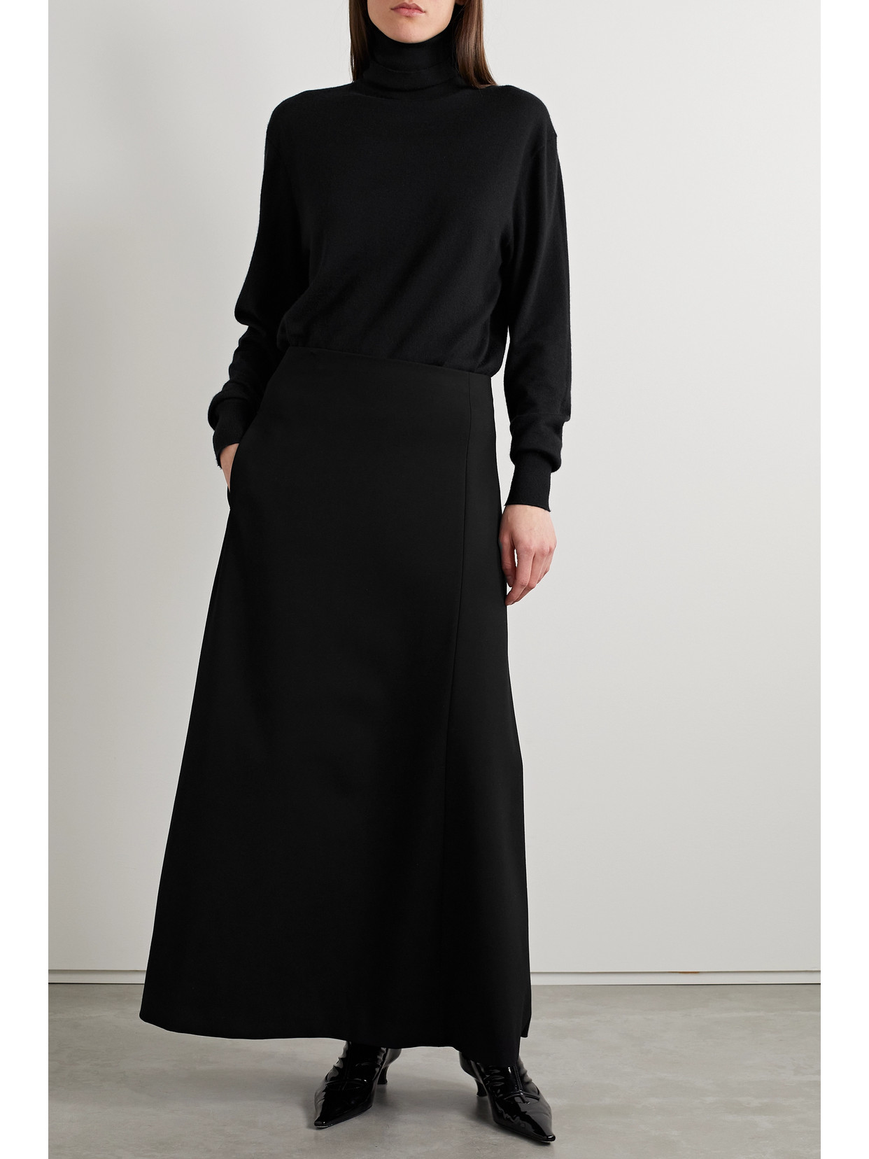 The Row Flores Asymmetric Scuba Maxi Skirt In Black