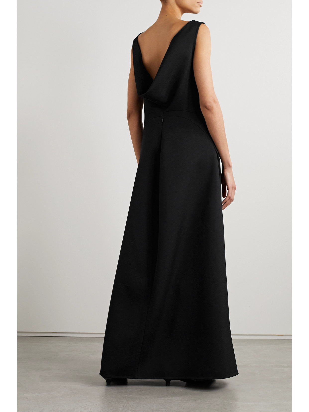 Shop The Row Rhea Draped Wool-blend Crepe Gown In Black