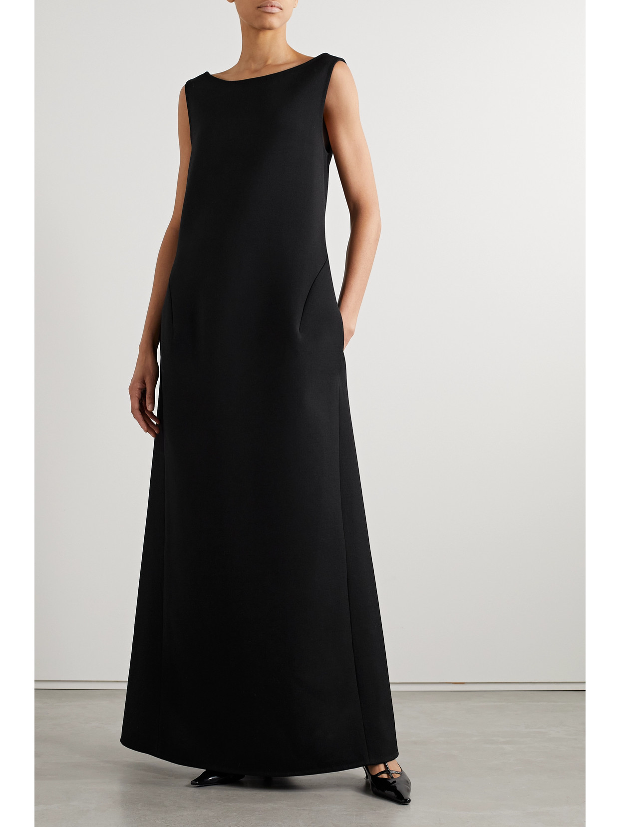 Shop The Row Rhea Draped Wool-blend Crepe Gown In Black