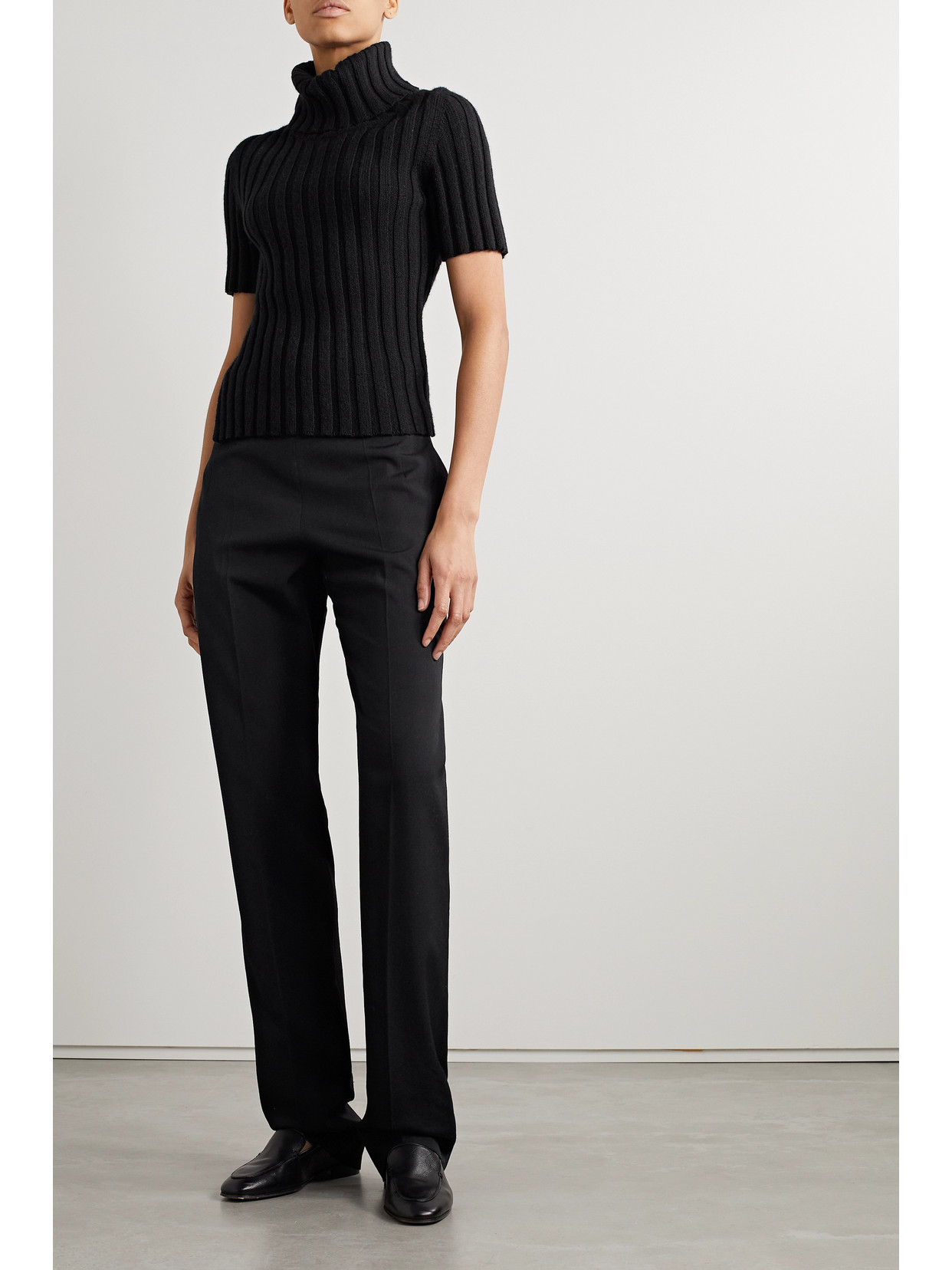 Shop The Row Depinal Ribbed Cashmere And Mohair-blend Turtleneck Sweater In Black