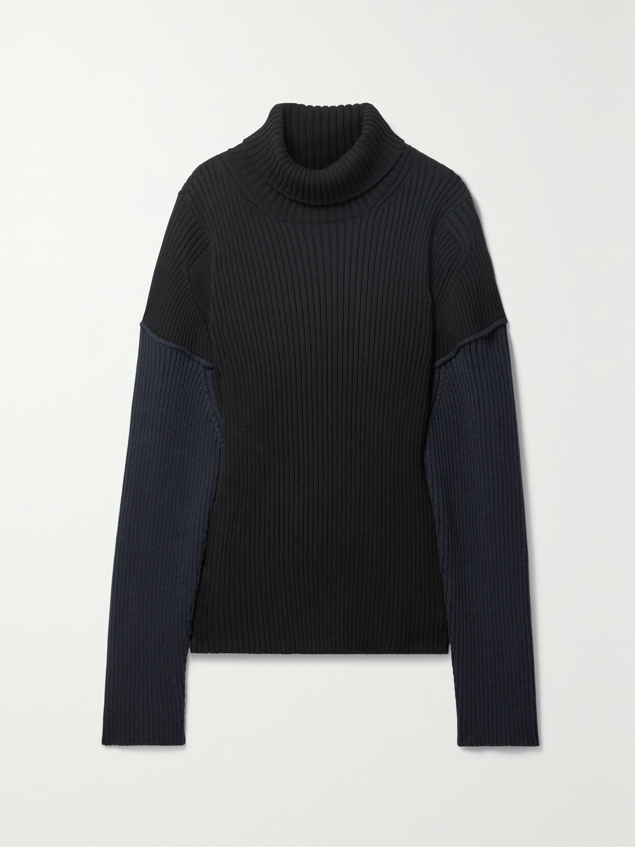 Shop The Row Dua Two-tone Ribbed Cotton And Cashmere-blend Turtleneck Sweater In Black