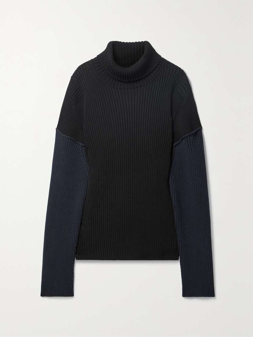 The Row Dua Two-tone Ribbed Cotton And Cashmere-blend Turtleneck Sweater