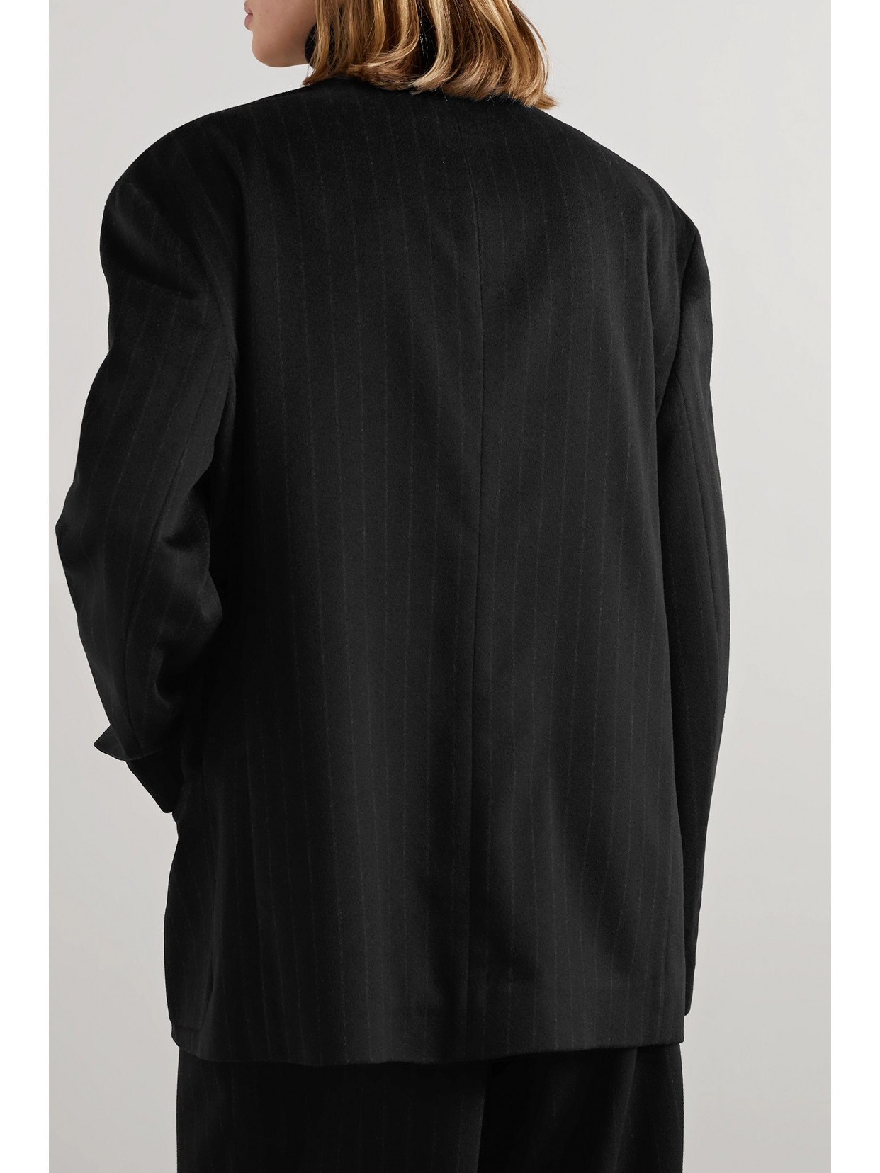 The Row Torania Oversized Pinstriped Cashmere Blazer In Black
