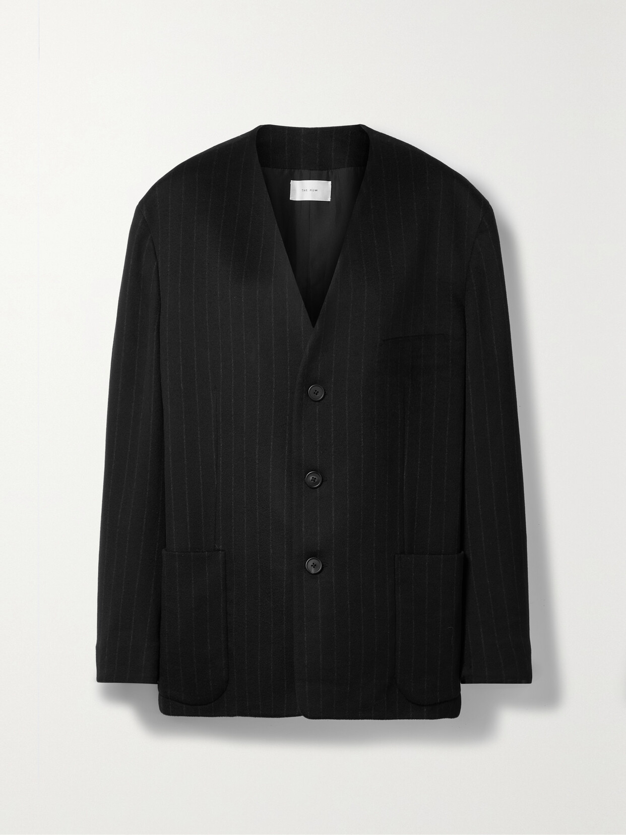 Shop The Row Torania Oversized Pinstriped Cashmere Blazer In Black