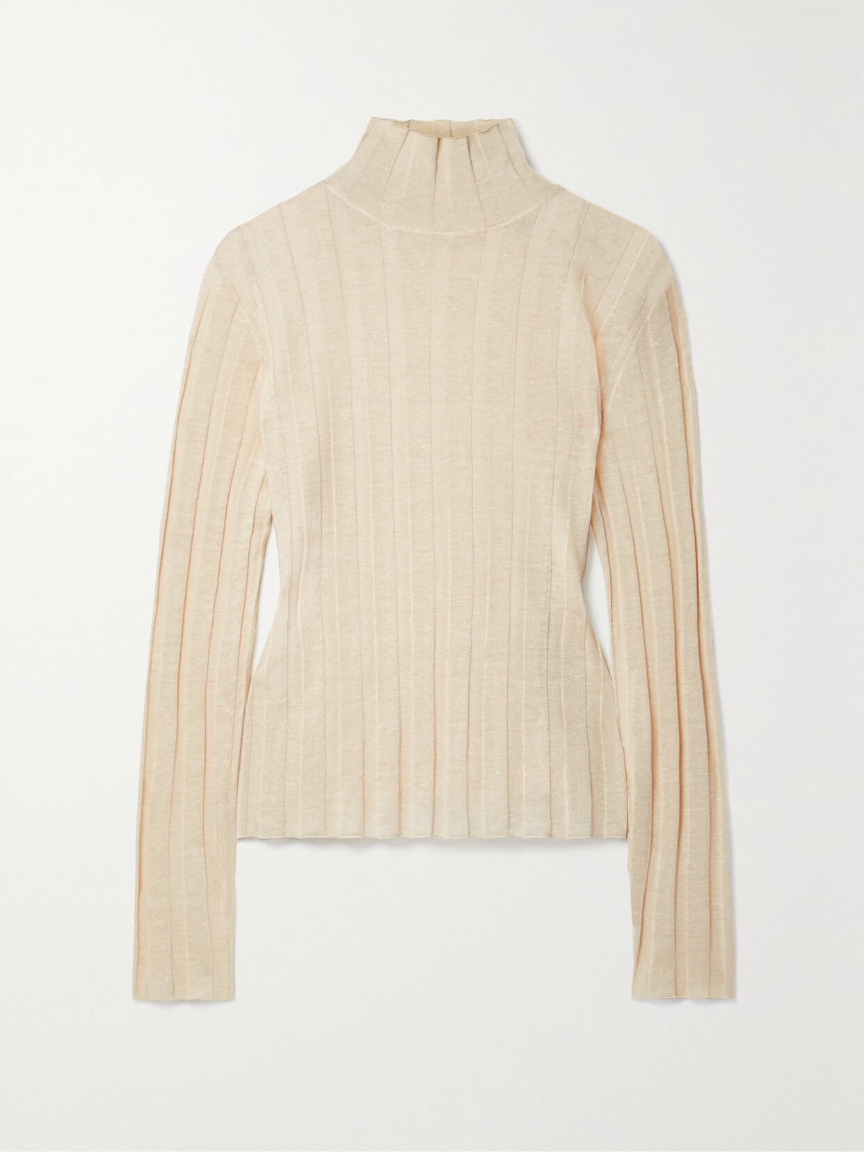 Shop The Row Daxy Ribbed Linen And Silk-blend Turtleneck Top In Cream