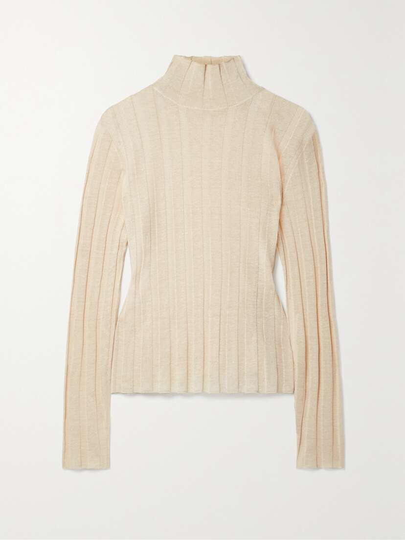 The Row Daxy Ribbed Linen And Silk-blend Turtleneck Top
