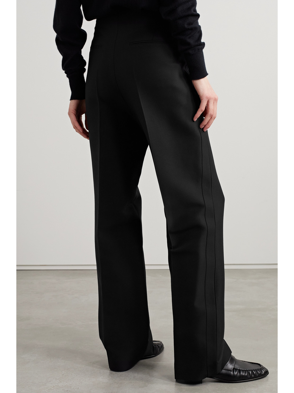 The Row Hector Wool And Silk-blend Straight-leg Pants In Black