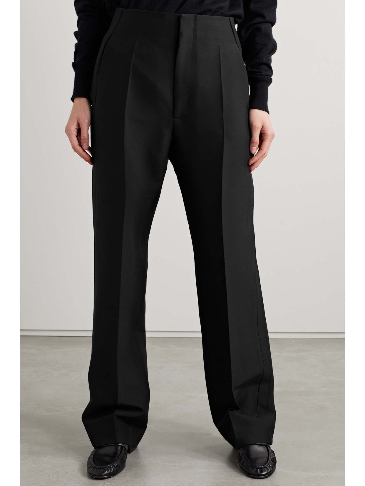 Shop The Row Hector Wool And Silk-blend Straight-leg Pants In Black