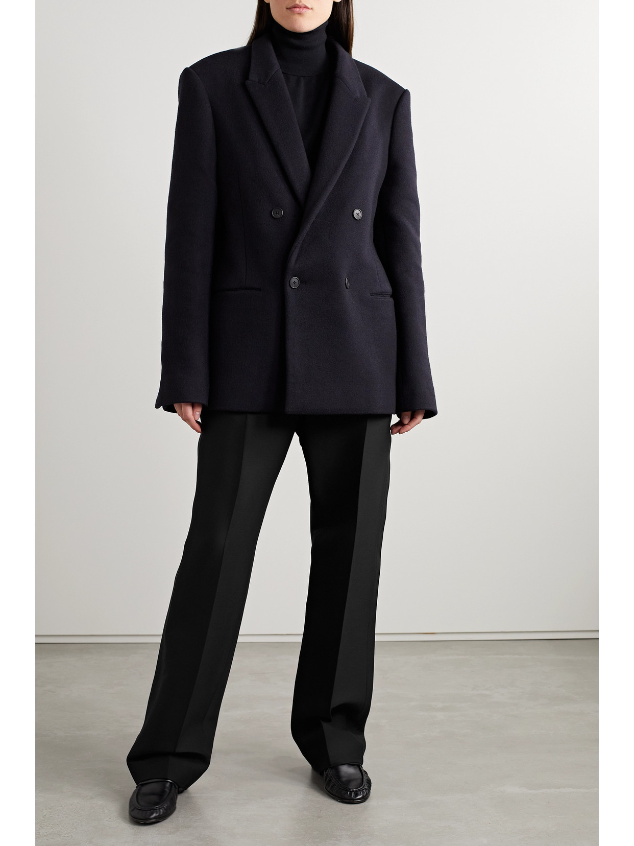 The Row Hector Wool And Silk-blend Straight-leg Pants In Black