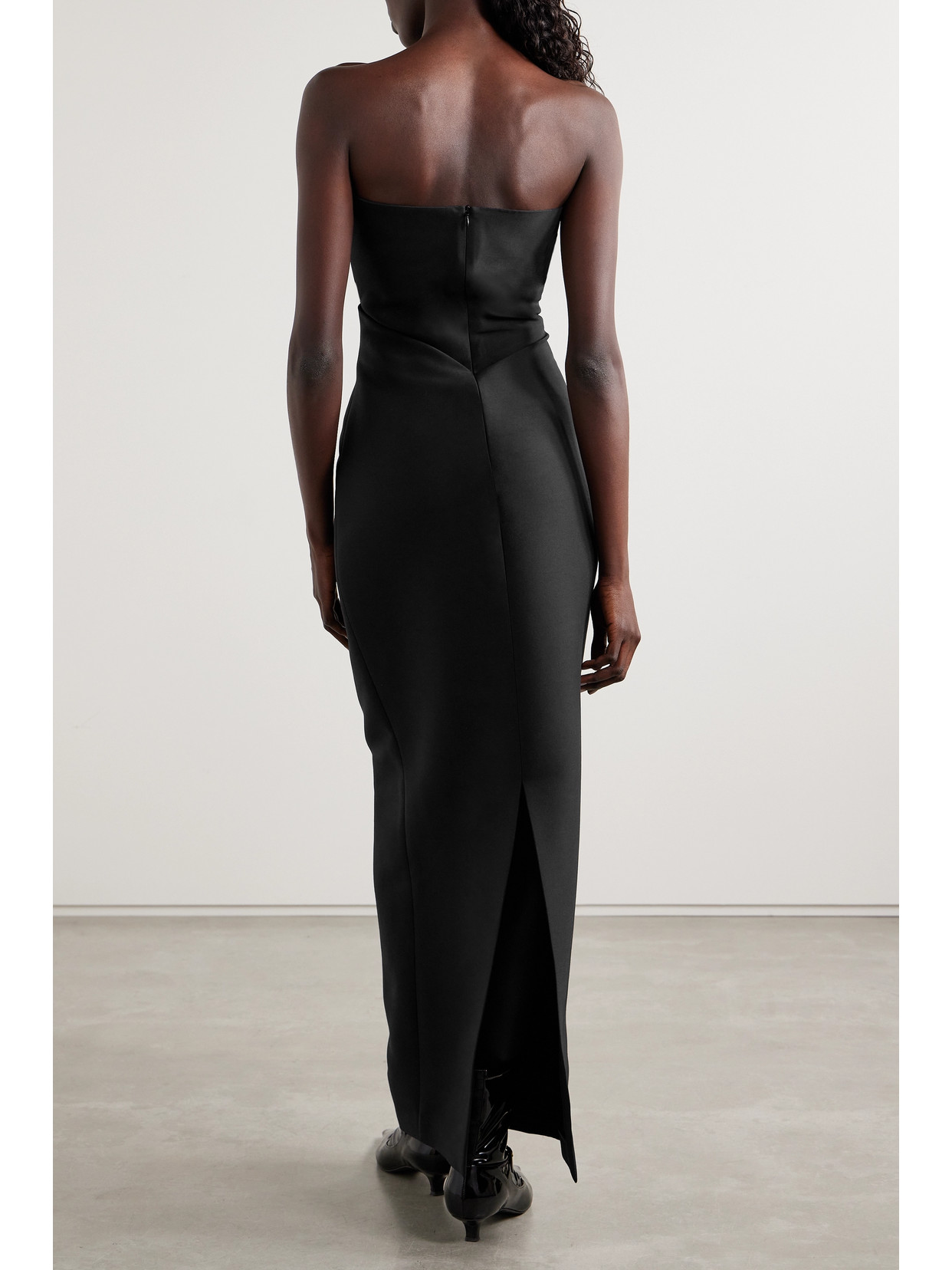 Shop The Row Bardon Strapless Grain De Poudre Wool And Silk-blend Maxi Dress In Black