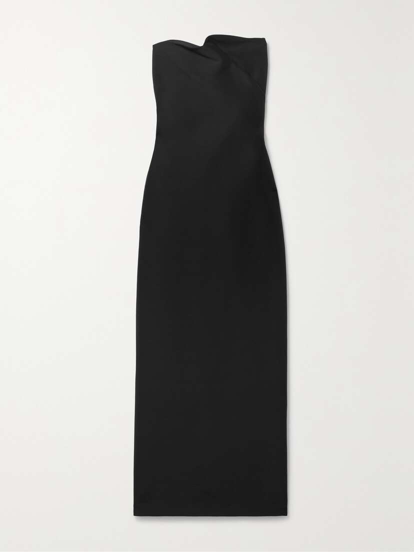 The Row Bardon Strapless Grain De Poudre Wool And Silk-blend Maxi Dress