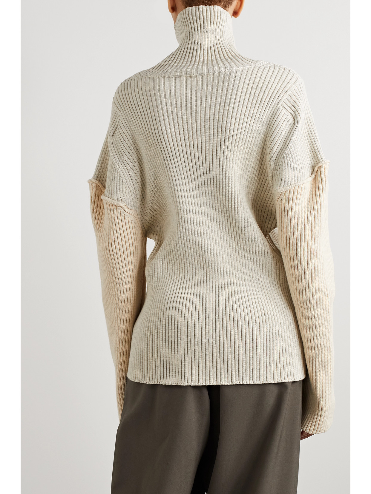 Shop The Row Dua Two-tone Ribbed Cotton And Cashmere-blend Sweater In Neutrals