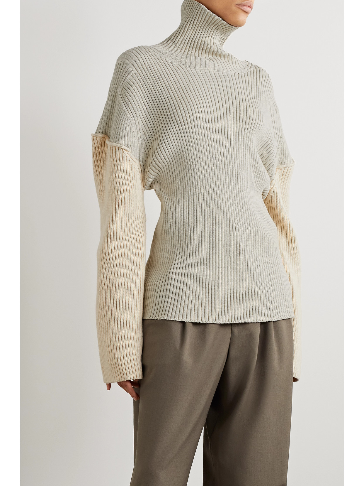 Shop The Row Dua Two-tone Ribbed Cotton And Cashmere-blend Sweater In Neutrals