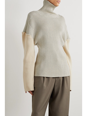 The Row Dua two-tone ribbed cotton and cashmere-blend sweater