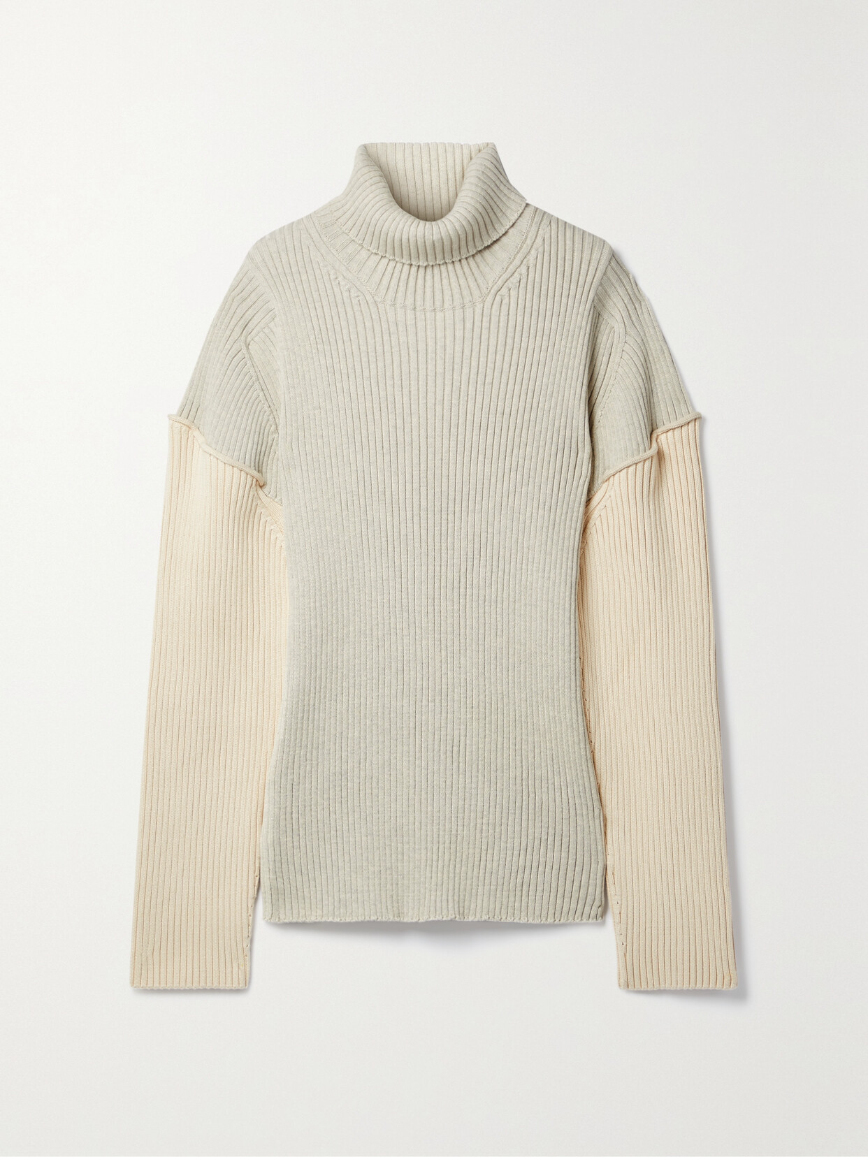 The Row Dua Two-tone Ribbed Cotton And Cashmere-blend Jumper In Neutrals