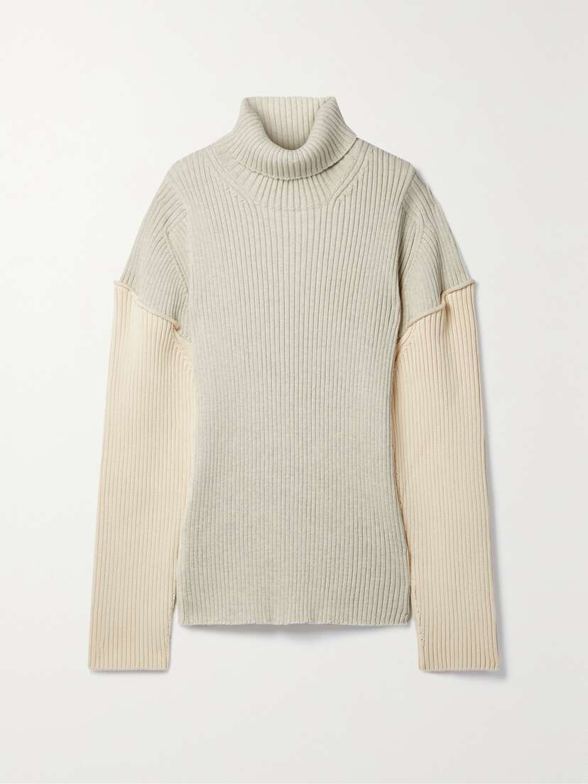 The Row Dua Two-tone Ribbed Cotton And Cashmere-blend Sweater